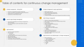Table Of Contents For Continuous Change Management CM SS V
