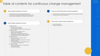 Table Of Contents For Continuous Change Management CM SS V Impactful Compatible