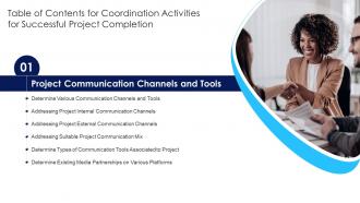 Table Of Contents For Coordination Activities Determine Ppt Slides