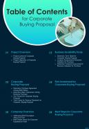 Table Of Contents For Corporate Buying Proposal One Pager Sample Example Document