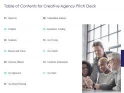 Table of contents for creative agency pitch deck ppt portfolio skills