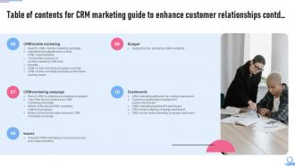 Table Of Contents For Crm Marketing Guide To Enhance Customer Relationships MKT SS V Content Ready Informative