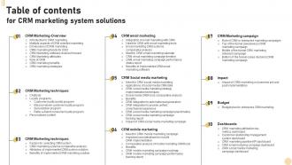 Table Of Contents For CRM Marketing System Solutions MKT SS V