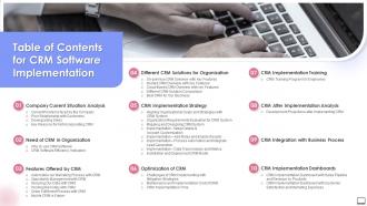 Table Of Contents For Crm Software Implementation Ppt Slides Design Templates