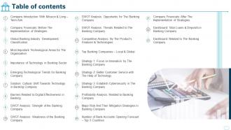 Table Of Contents For Cultural Shift Toward A Technology In A Banking Company