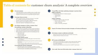 Table Of Contents For Customer Churn Analysis A Complete Overview