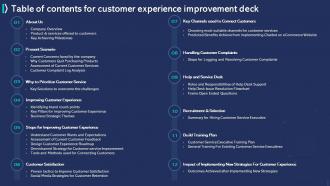 Table Of Contents For Customer Experience Improvement Deck Ppt Icon Structure