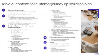 Table Of Contents For Customer Journey Optimization Plan