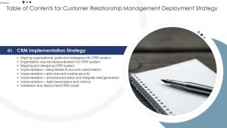 Table Of Contents For Customer Relationship Management Deployment Strategy Ppt Rules