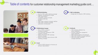Table Of Contents For Customer Relationship Management Marketing Guide MKT SS V Analytical Impactful
