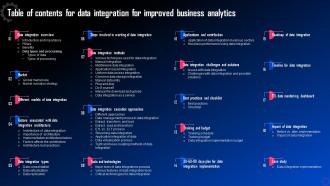 Table Of Contents For Data Integration For Improved Business Analytics