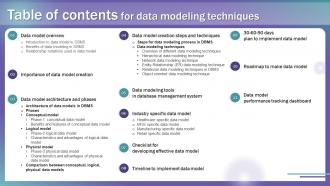 Table Of Contents For Data Modeling Techniques