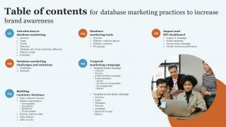 Table Of Contents For Database Marketing Practices To Increase Brand Awareness MKT SS V