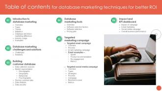 Table Of Contents For Database Marketing Techniques For Better ROI MKT SS V