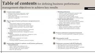 Table Of Contents For Defining Business Performance Management Objectives Achieve Key Results