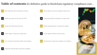 Table Of Contents For Definitive Guide To Blockchain Regulatory Compliance BCT SS V Graphical Best