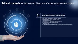 Table Of Contents For Deployment Of Lean Manufacturing Management System