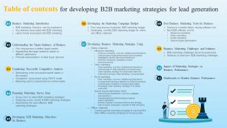 Table Of Contents For Developing B2B Marketing Strategies For Lead Generation MKT SS V
