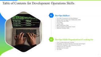 Table of contents for development operations skills