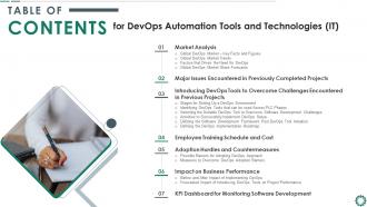Table of contents for devops automation tools and technologies it