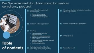 Table Of Contents For Devops Implementation And Transformation Services Consultancy Proposal