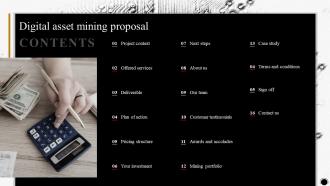 Table Of Contents For Digital Asset Mining Proposal Ppt Outline Objects