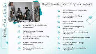 Table Of Contents For Digital Branding Services Agency Proposal Ppt Gallery Design Templates