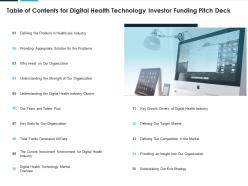Table of contents for digital health technology investor funding pitch deck ppt model
