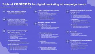 Table Of Contents For Digital Marketing Ad Campaign Launch MKT SS V