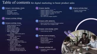 Table Of Contents For Digital Marketing To Boost Product Sales Fin SS V