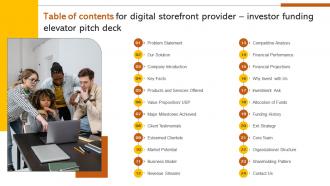 Table Of Contents For Digital Storefront Provider Investor Funding Elevator Pitch Deck
