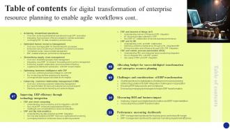 Table Of Contents For Digital Transformation Of Enterprise Resource Planning To Enable Agile Workflows DT SS Unique Impactful