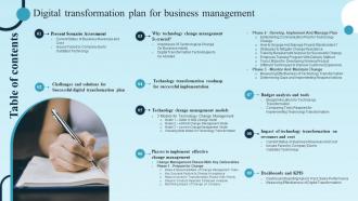 Table Of Contents For Digital Transformation Plan For Business Management Ppt Styles Ideas