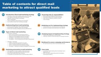 Table Of Contents For Direct Mail Marketing To Attract Qualified Leads