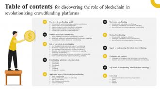 Table Of Contents For Discovering The Role Of Blockchain In Revolutionizing Crowdfunding BCT SS