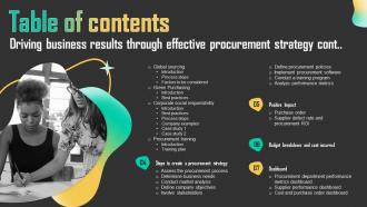 Table Of Contents For Driving Business Results Through Effective Procurement Strategy Slides Engaging