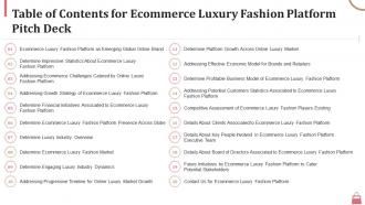 Table of contents for ecommerce luxury fashion platform pitch deck ppt rules