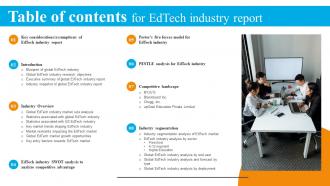 Table Of Contents For Edtech Industry Report Ppt Infographic Template Deck IR SS