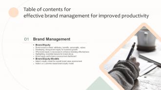 Table Of Contents For Effective Brand Management