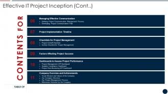 Table Of Contents For Effective IT Project Inception Cont