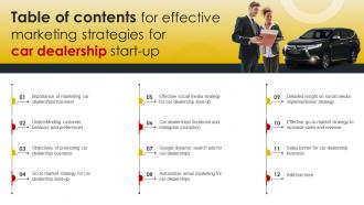 Table Of Contents For Effective Marketing Strategies For Car Dealership Start Up