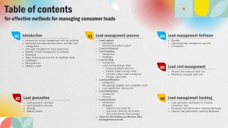 Table Of Contents For Effective Methods For Managing Consumer Leads