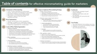 Table Of Contents For Effective Micromarketing Guide For Marketers