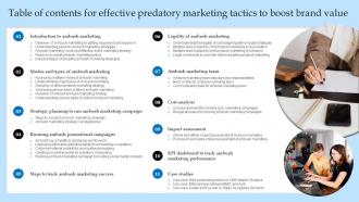 Table Of Contents For Effective Predatory Marketing Tactics To Boost Brand Value MKT SS V