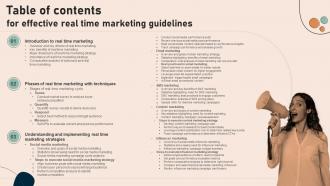 Table Of Contents For Effective Real Time Marketing Guidelines MKT SS V