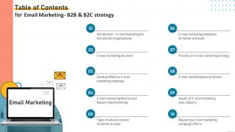 Table Of Contents For Email Marketing B2B And B2C Strategy Ppt Structure