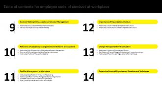 Table Of Contents For Employee Code Of Conduct At Workplace Professionally Idea