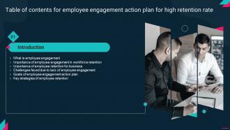 Table Of Contents For Employee Engagement Action Plan For High Retention Rate