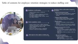 Table Of Contents For Employee Retention Strategies To Reduce Staffing Cost