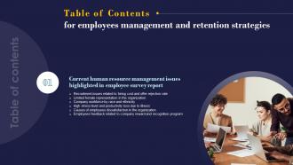 Table Of Contents For Employees Management And Retentionstrategies